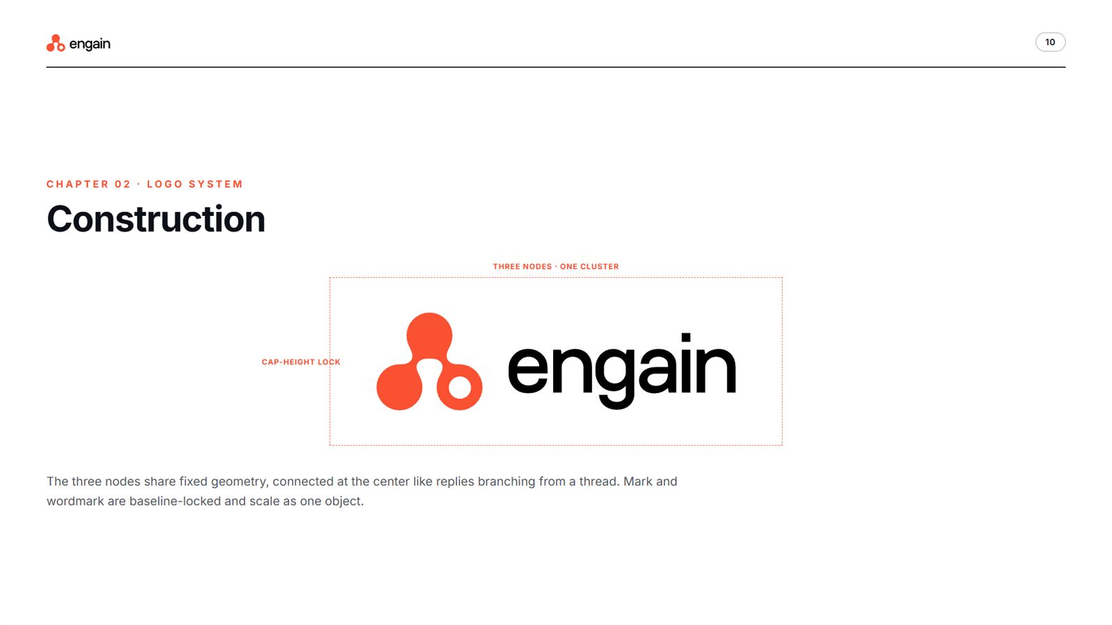 Engain brand book, page 10, Logo System: logo construction