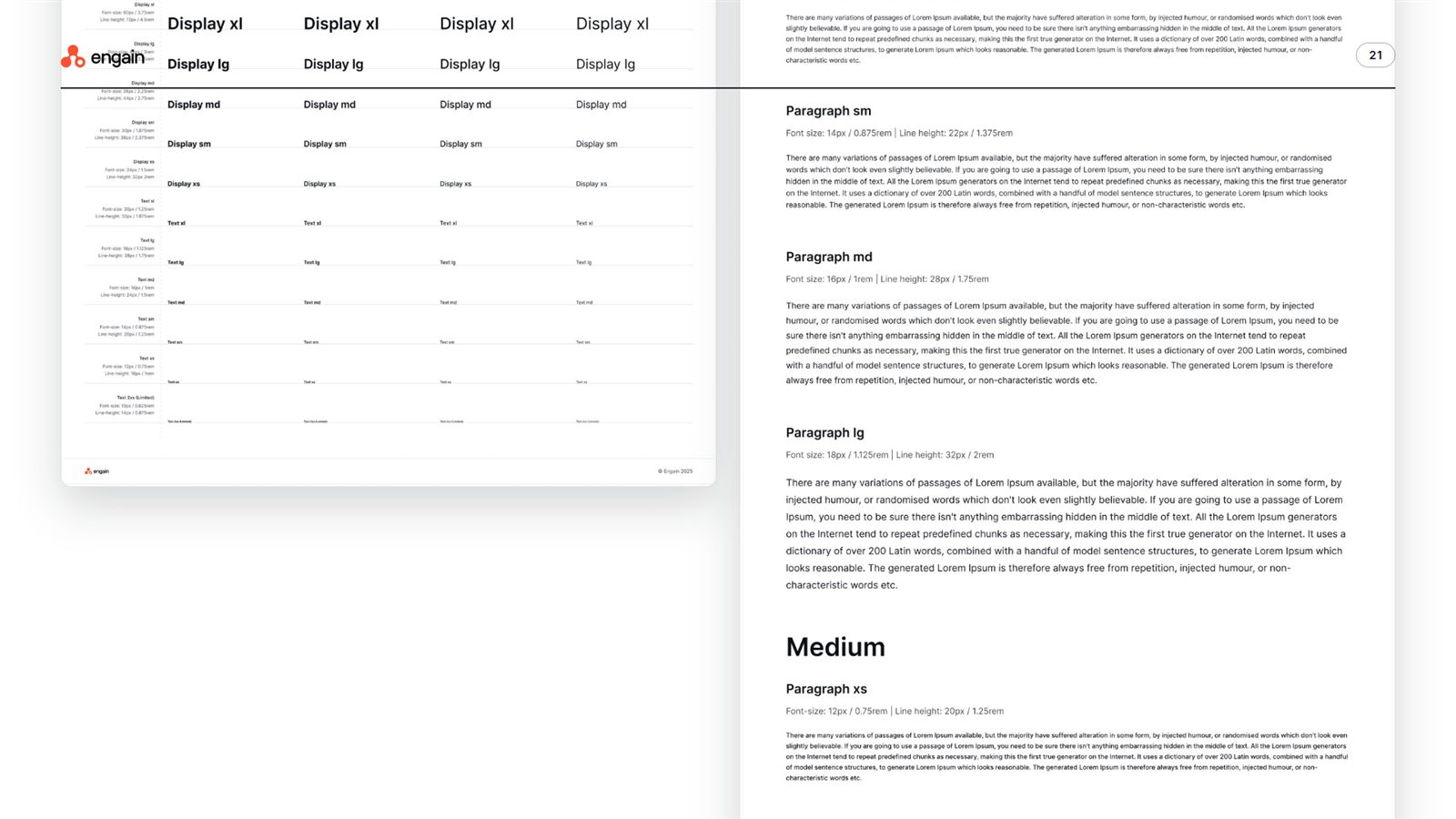 Engain brand book, page 21, Typography: the shipped type spec