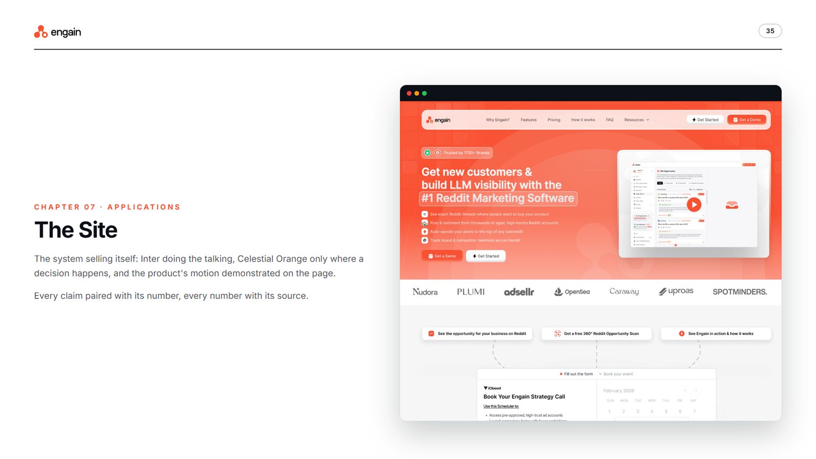 Engain brand book, page 35, Applications: the site