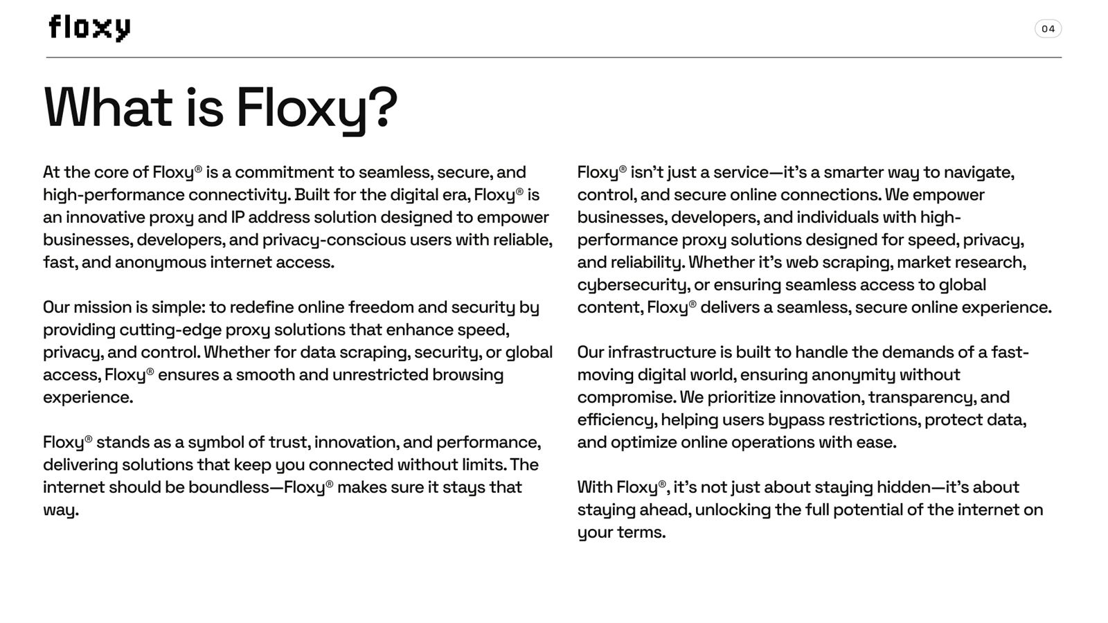 Floxy brand book, page 4, Brand Introduction: What is Floxy?