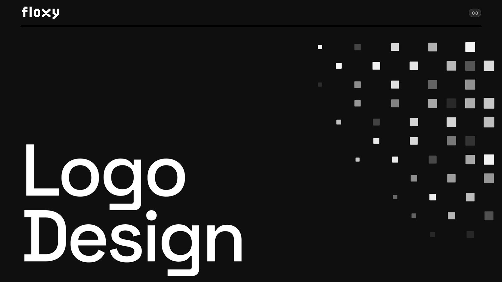 Floxy brand book, page 8: Logo Design chapter divider