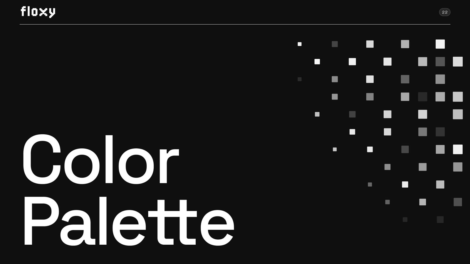 Floxy brand book, page 22: Color Palette chapter divider