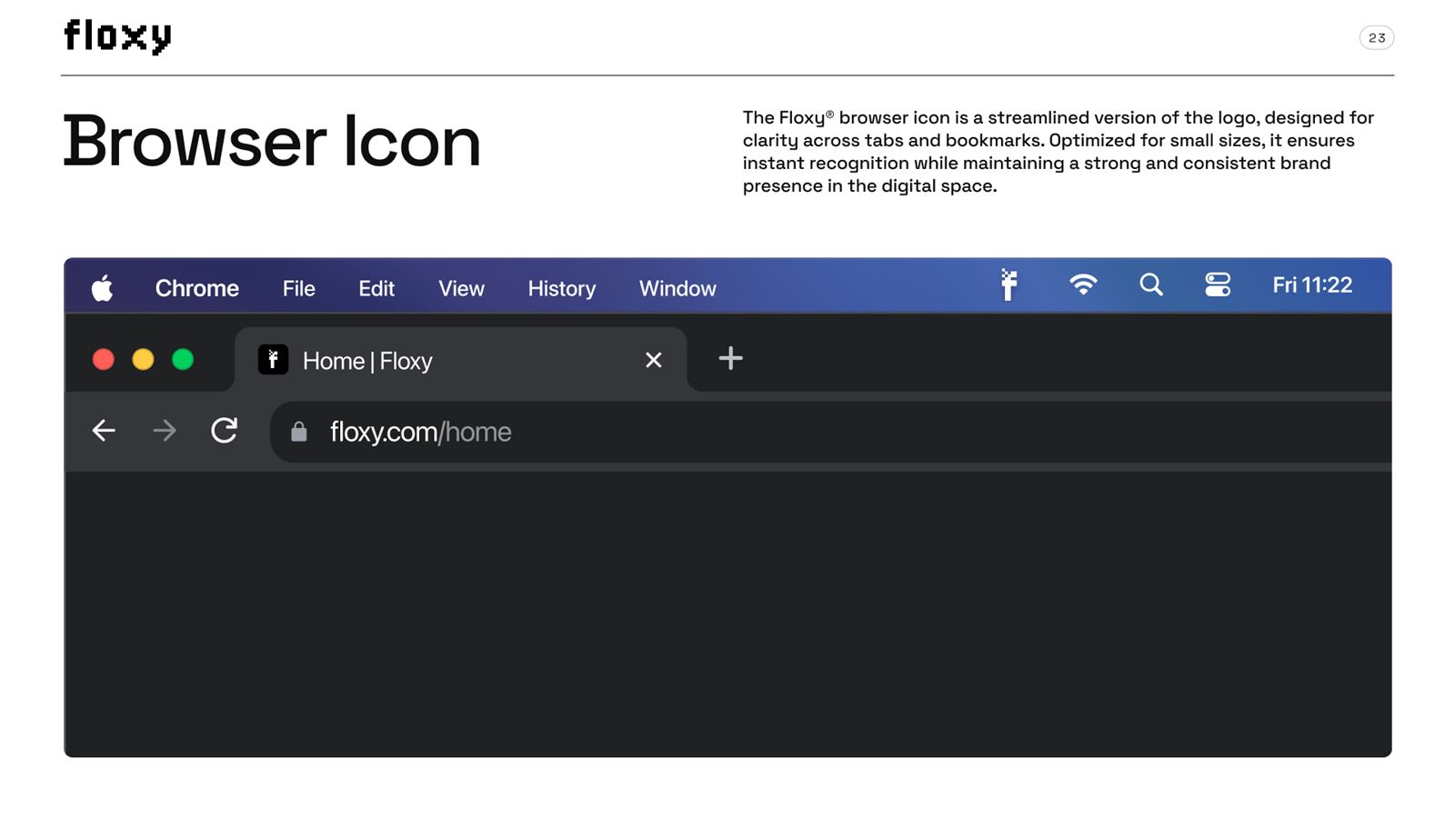 Floxy brand book, page 31, Visual Assets: browser icon