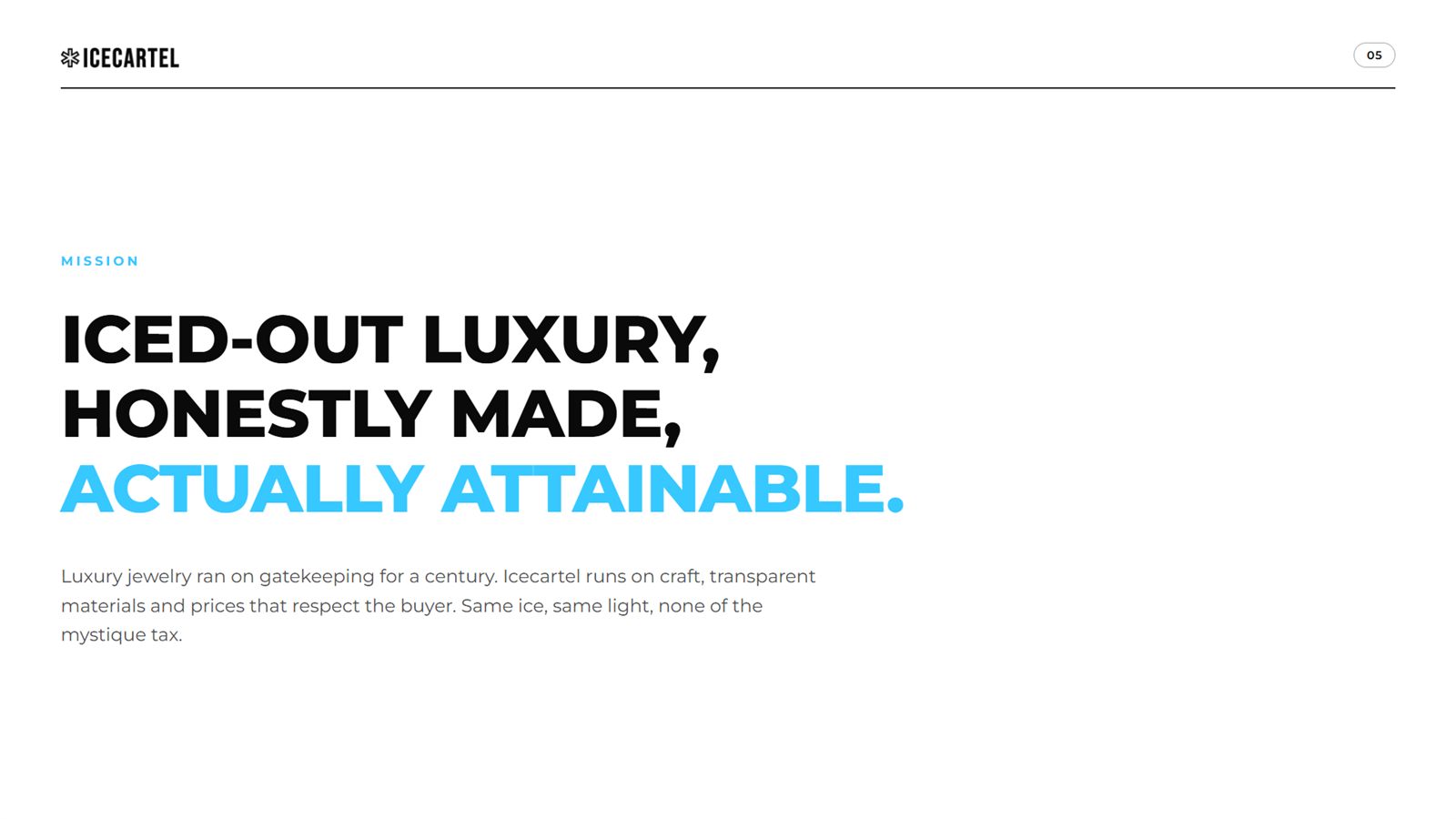Icecartel brand book, page 5, Introduction: mission