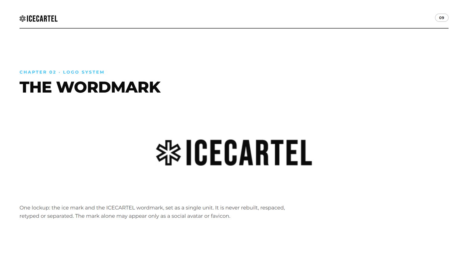 Icecartel brand book, page 9, Logo System: the wordmark