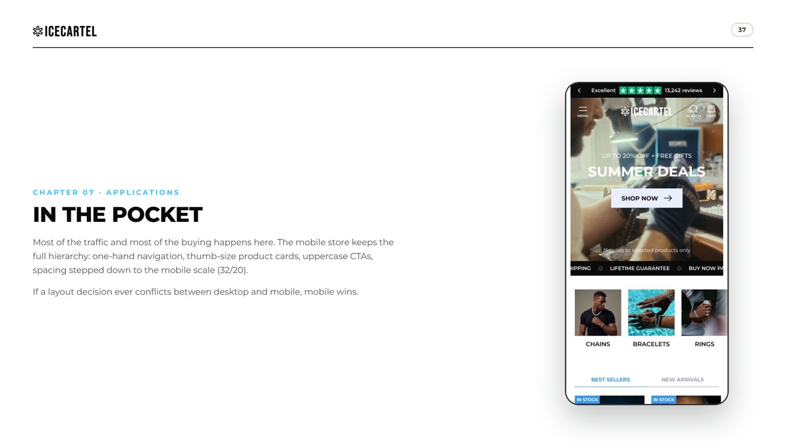 Icecartel brand book, page 37, Applications: in the pocket, the mobile store