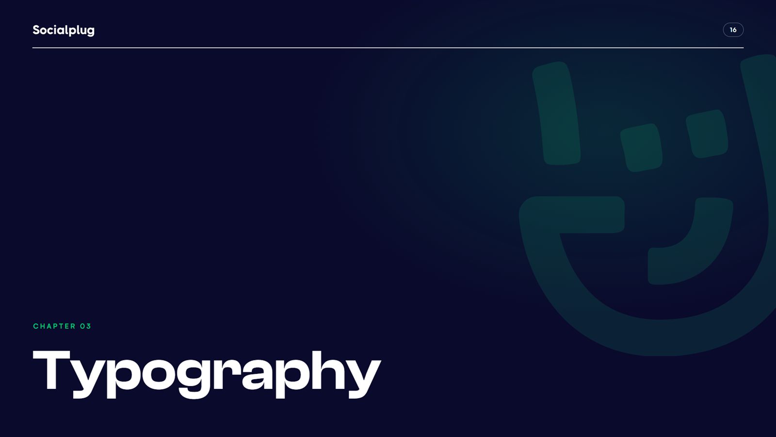 Socialplug brand book, page 16: Typography chapter divider