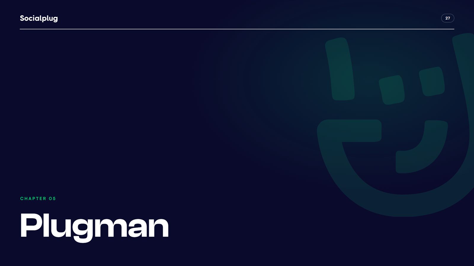 Socialplug brand book, page 27: Plugman chapter divider