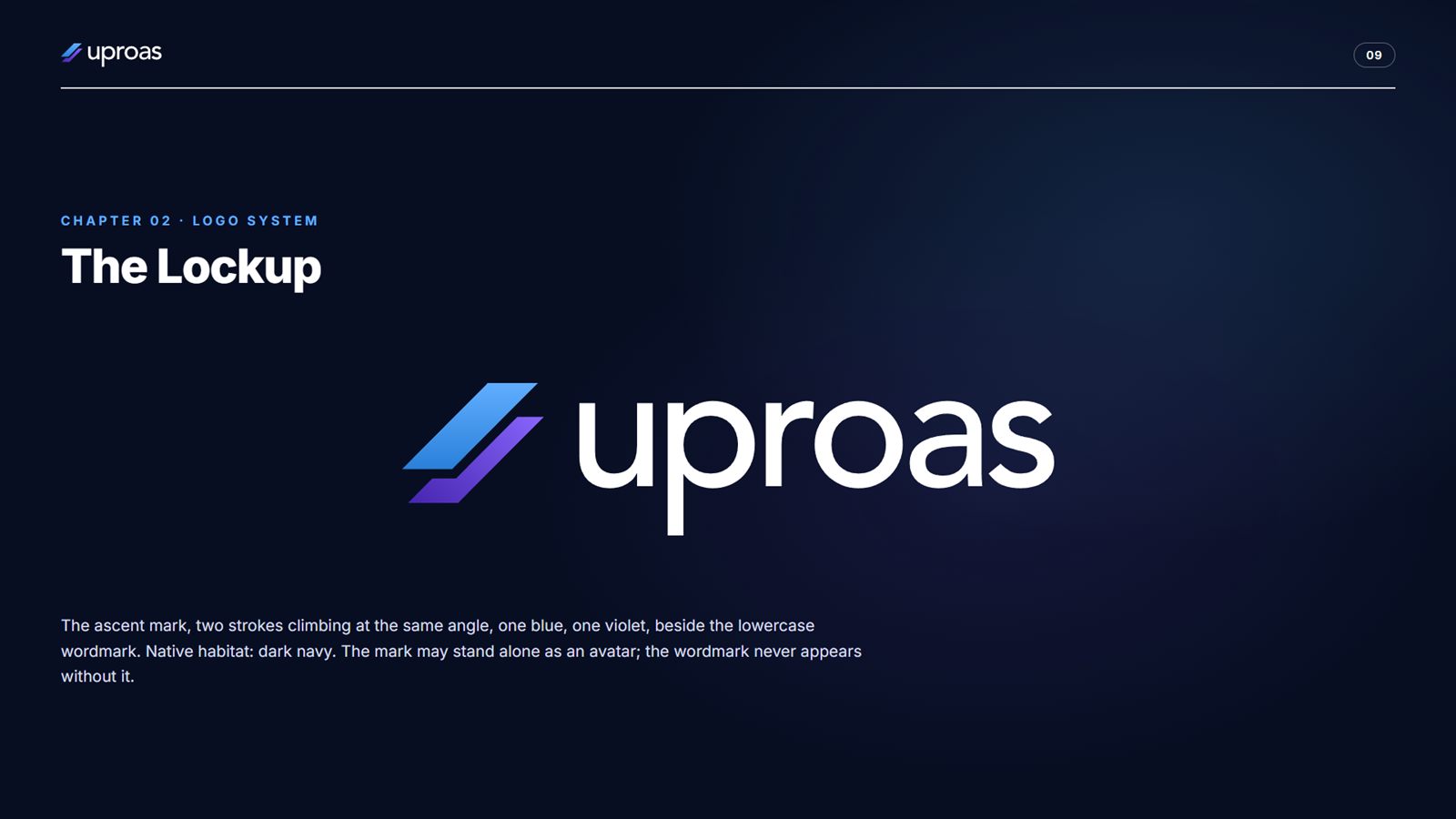 Uproas brand book, page 9, Logo System: the lockup
